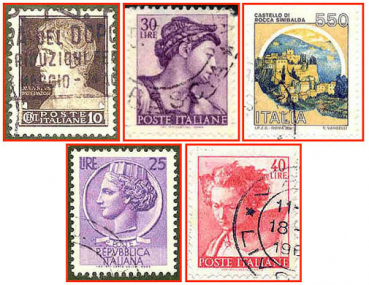 Italien (062a) - fünf gestempelte Briefmarken verschiedene Werte - Poste Italiane