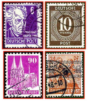 Deutsche Post (103 a) - vier gestempelte Briefmarken verschiedene Werte