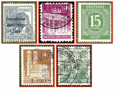 Deutsche Post (104) - fünf gestempelte Briefmarken verschiedene Werte