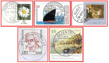 Deutschland (107a) - fünf gestempelte Briefmarken verschiedene Werte