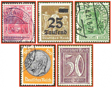 Deutsches Reich (418a) - fünf gestempelte Briefmarken verschiedene Werte