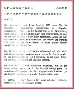 Uhlenbrock - Anschlußanleitung für Anfahr-Brems-Baustein ABBS 401
