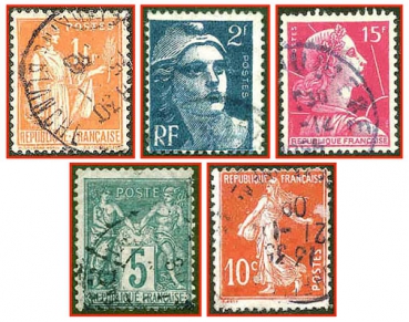 Frankreich (053) - fünf gestempelte Briefmarken verschiedene Werte - Republique Francaise