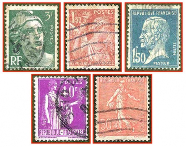 Frankreich (054) - fünf gestempelte Briefmarken verschiedene Werte - Republique Francaise