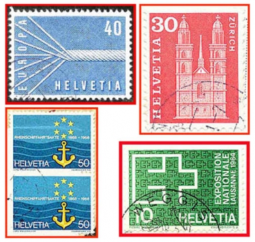 Schweiz (218) - fünf gestempelte Briefmarken verschiedene Werte - Helvetia