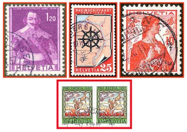 Schweiz (219) - fünf gestempelte Briefmarken verschiedene Werte - Helvetia