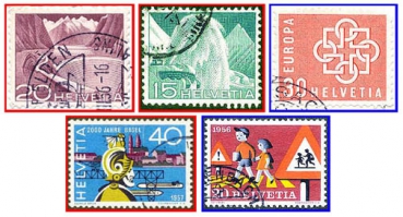 Schweiz (223) - fünf gestempelte Briefmarken verschiedene Werte - Helvetia