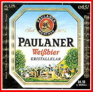 Bierflaschen Etiketten - Paulaner Weißbier Kristallklar