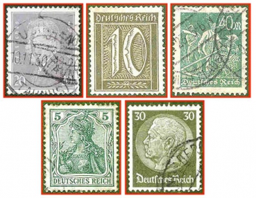 Deutsches Reich (415) - fünf gestempelte Briefmarken verschiedene Werte