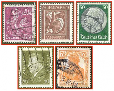 Deutsches Reich (416) - fünf gestempelte Briefmarken verschiedene Werte