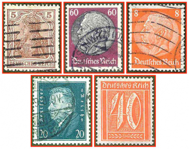 Deutsches Reich (417a) - fünf gestempelte Briefmarken verschiedene Werte