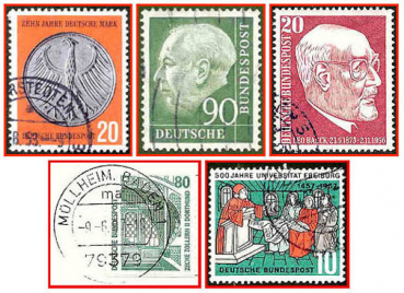 Deutsche Bundespost (420a) - fünf gestempelte Briefmarken verschiedene Werte