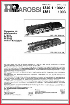 Rivarossi H0 Betriebsanleitung (2) - für Schlepptender Loks 1349 bis 1351 - Baureihe 01 der DB