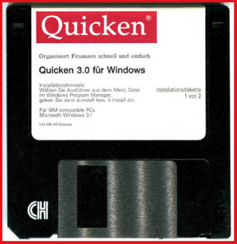 Diskette - Quicken - Installationsdiskette - Version 3.0 für Windows 3.1 - Disk 1